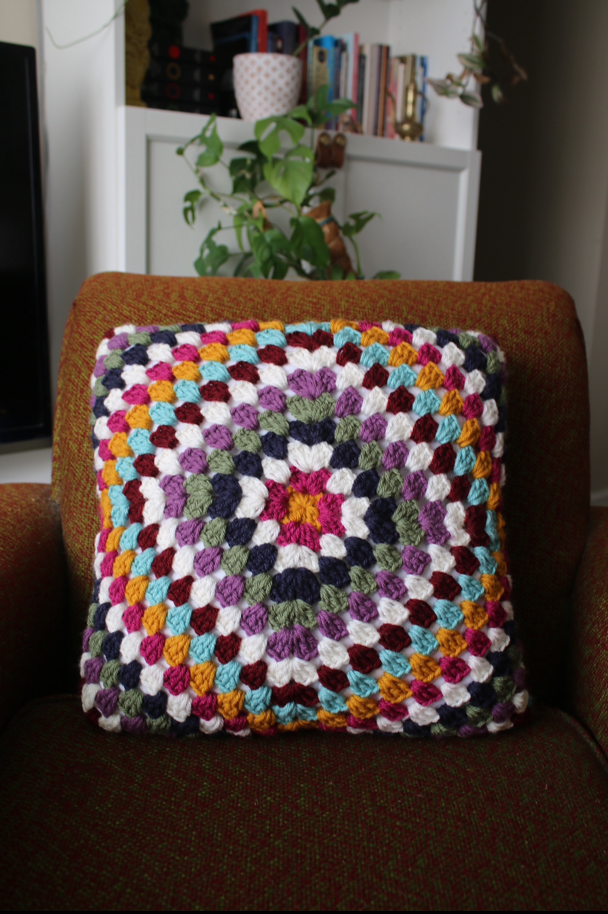 Granny Square Crochet Pillow